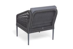 "Канны" лаунж-зона 4-местная (разборная) из роупа со столиком "Диего" цвета "серый гранит", роуп темно-серый круглый, ткань темно-серая