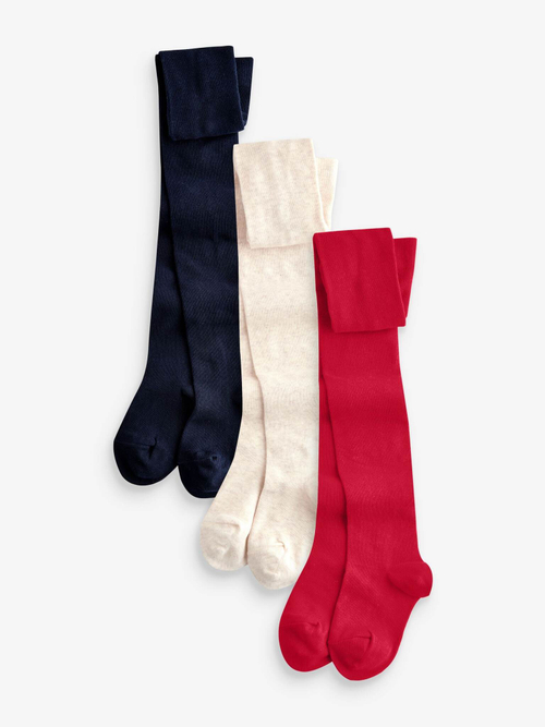 Колготки хлопковые для девочки Next 967-129, 3 шт., Темно-синий, Молочный, Красный