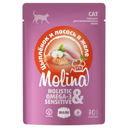 MOLINA. Пауч для взрослых кошек. Цыпленок и лосось в желе, 70 г