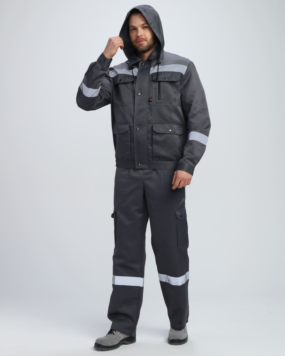 Костюм Нейч-2 СОП с капюшоном К. (тк.Смесовая,210) п/к, т.серый/св.серый