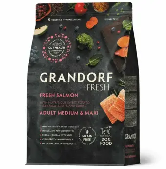Сухой корм GRANDORF FRESH DOG Salmon MED&MAXI лосось с бататом для собак средних и крупных пород, для здоровья кожи и шерсти или склонных к аллергии 1кг