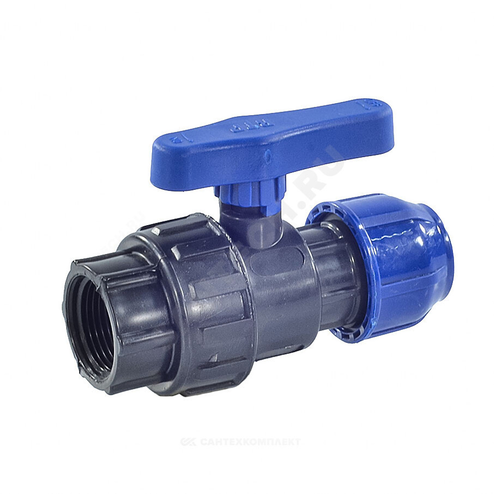 Кран шаровой компрессионный ПЭ Дн 32х1/2" ВР Ру10 RTP (РосТурПласт) 14397