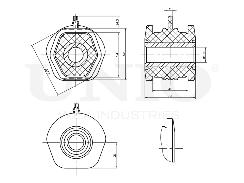 Сайлентблок задний переднего нижнего рычага UNIO RMP-20655