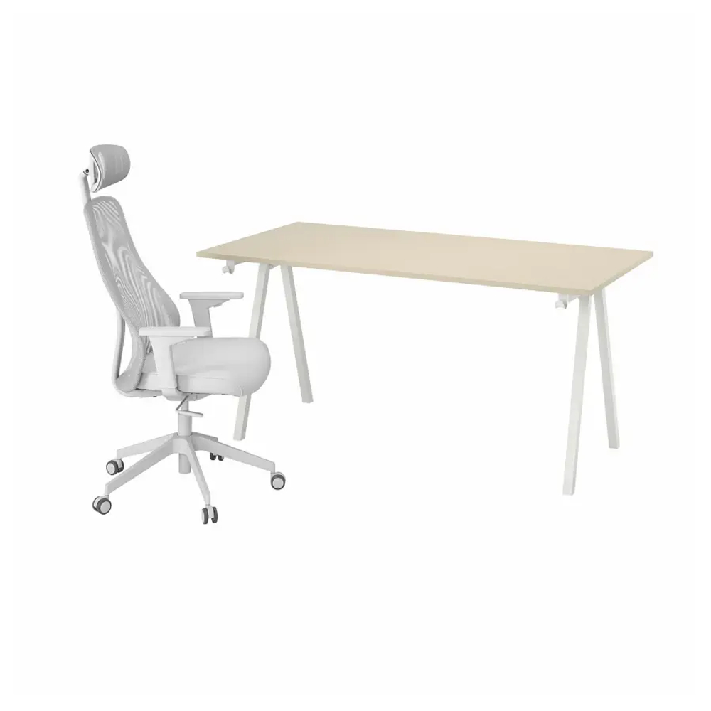 Стол и стул - IKEA TROTTEN/MATCHSPEL, ТРОТТЕН/МАТЧСПЕЛ ИКЕА, 160х80, белый/бежевый