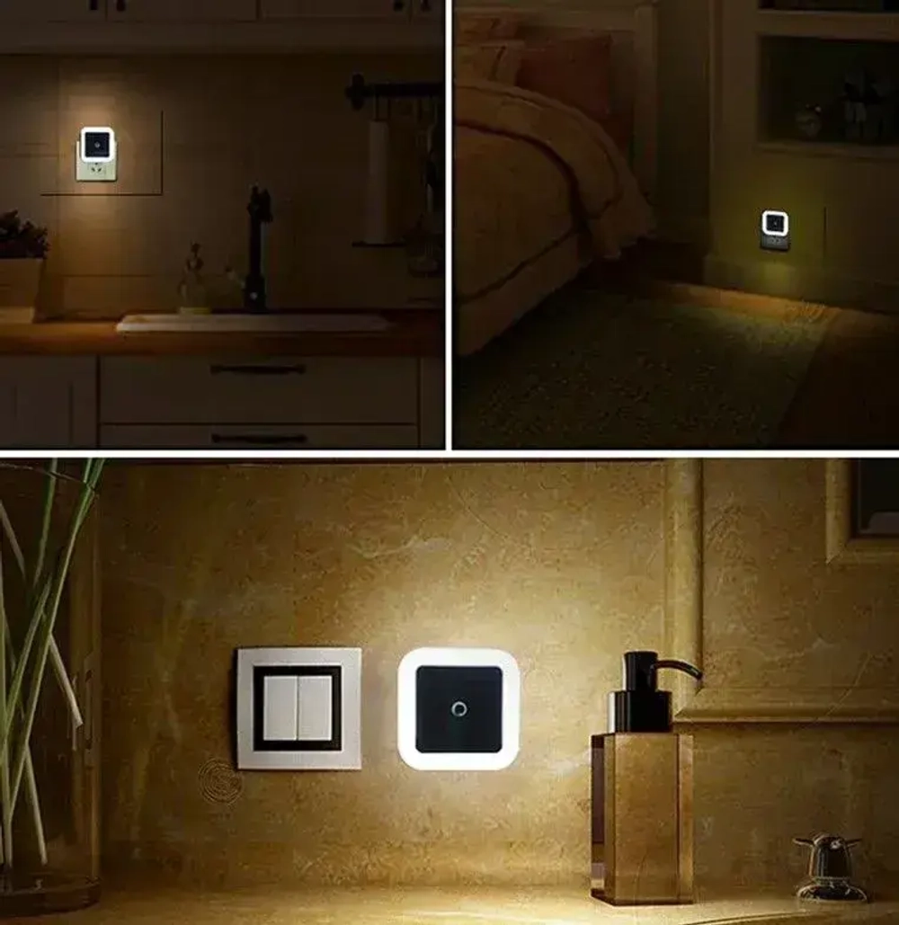 Детский светодиодный ночник для сна с датчиком день ночь белый, настенный ночник в розетку с автовыключением, LED светильник в спальню, коридор
