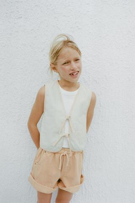 ZARA ЖИЛЕТ ИЗ КРУЖЕВА КРОШЕ С ЦВЕТОЧНЫМ ПРИНТОМ, НЕБЕСНО-ГОЛУБОЙ