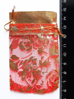 Мешочек органза с розами 7х9 см. 6 штук Красные+Розовые