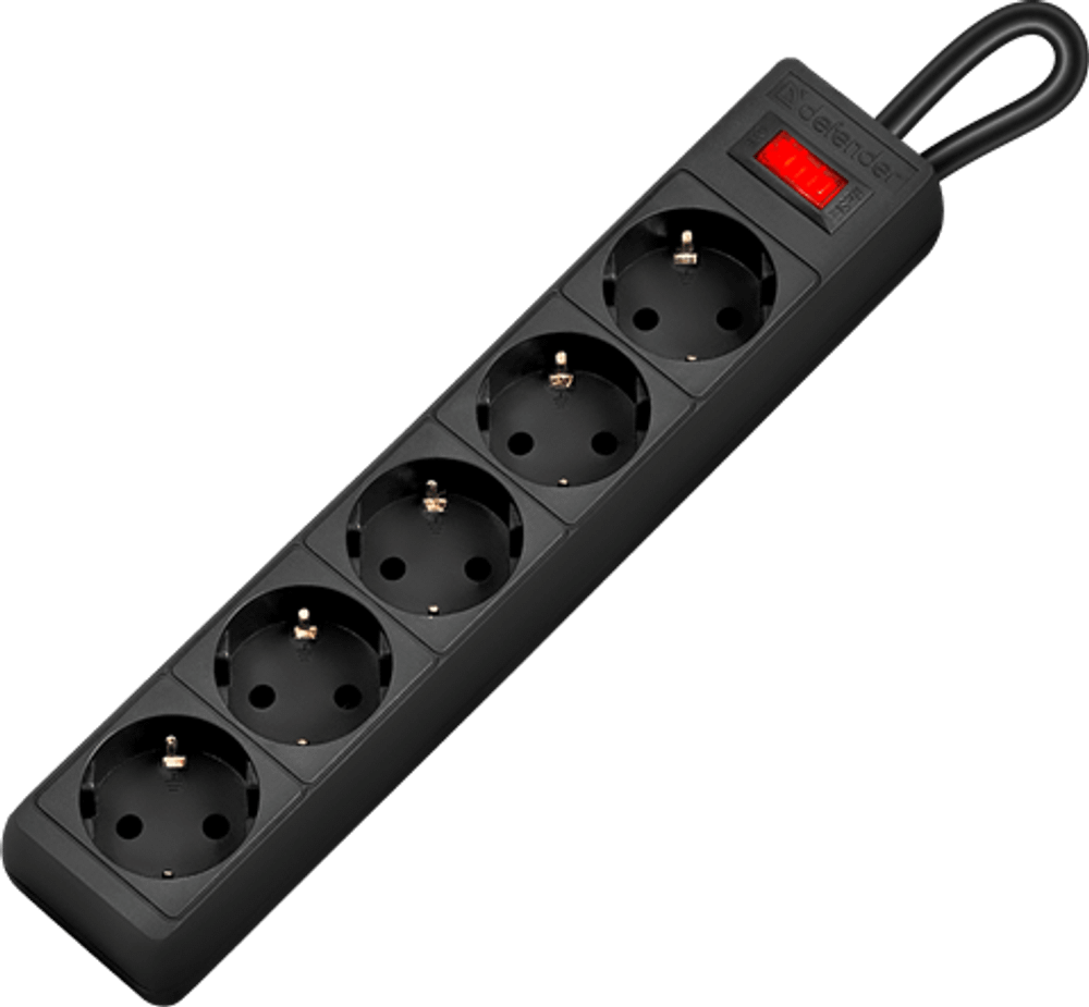 Сетевой фильтр Defender ES 3 метра, 5 розеток, Предохранитель, Черный, original