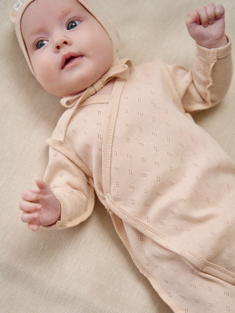 Слип на кнопках "Нюд" из ажурного хлопка 0+