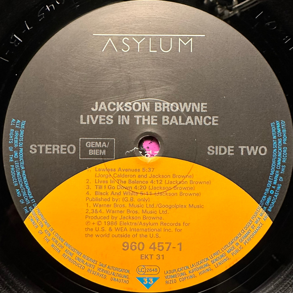 Jackson Browne - Lives In The Balance (Германия 1986г.)