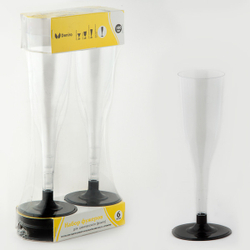 Фужер 170мл прозрачный черная ножка 1/6шт (флюте)