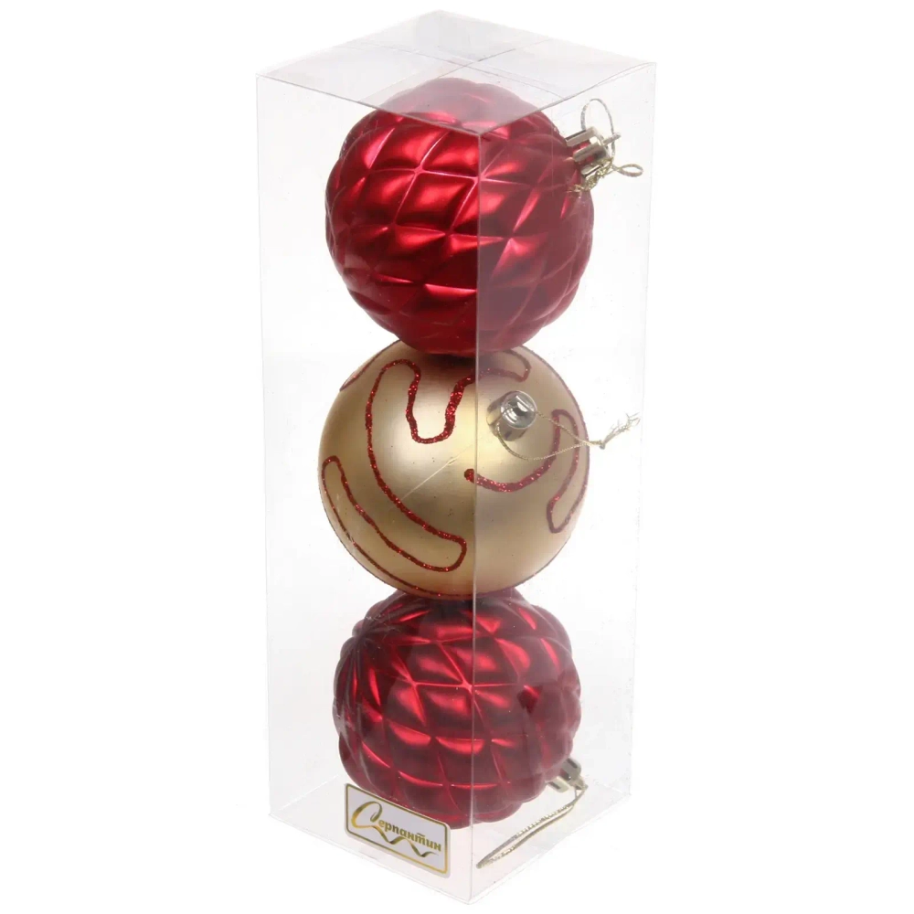 Новогодние шары 7см (набор 3шт) «Сказочная мечта», золото/красный