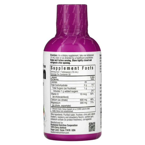Bluebonnet Nutrition, Жидкий цитрат кальция и магния с витамином D3, натуральный ягодный вкус, 472 мл (16 жидк. унц.)