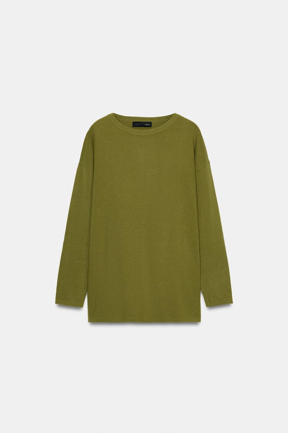 ZARA ДЛИННЫЙ ВЯЗАНЫЙ СВИТЕР, ЦВЕТ МХА