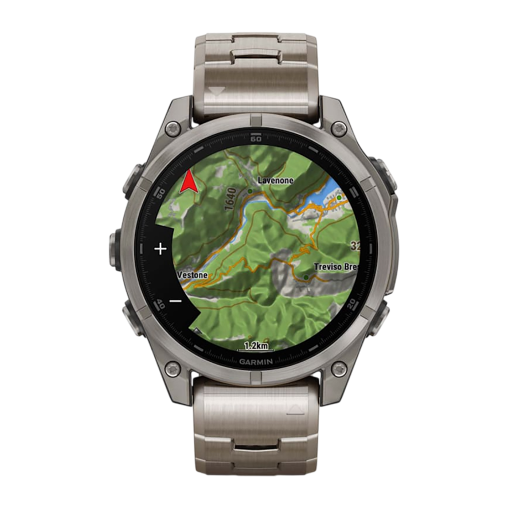 Спортивные часы Garmin fenix 8, 47 мм, AMOLED, сапфир, титановый блочный браслет, силиконовый ремешок цвета чёрный/«серая галька» Безель из титана, AMOLED-дисплей. Титановый блочный браслет с раскладывающейся застёжкой и силиконовый ремешок с классической