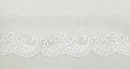 Вышивка на тюле, ширина 90 мм, длина 13,7 м, 100% полиэстр, цвет белый (10216022/261217/0023393/3_Ис