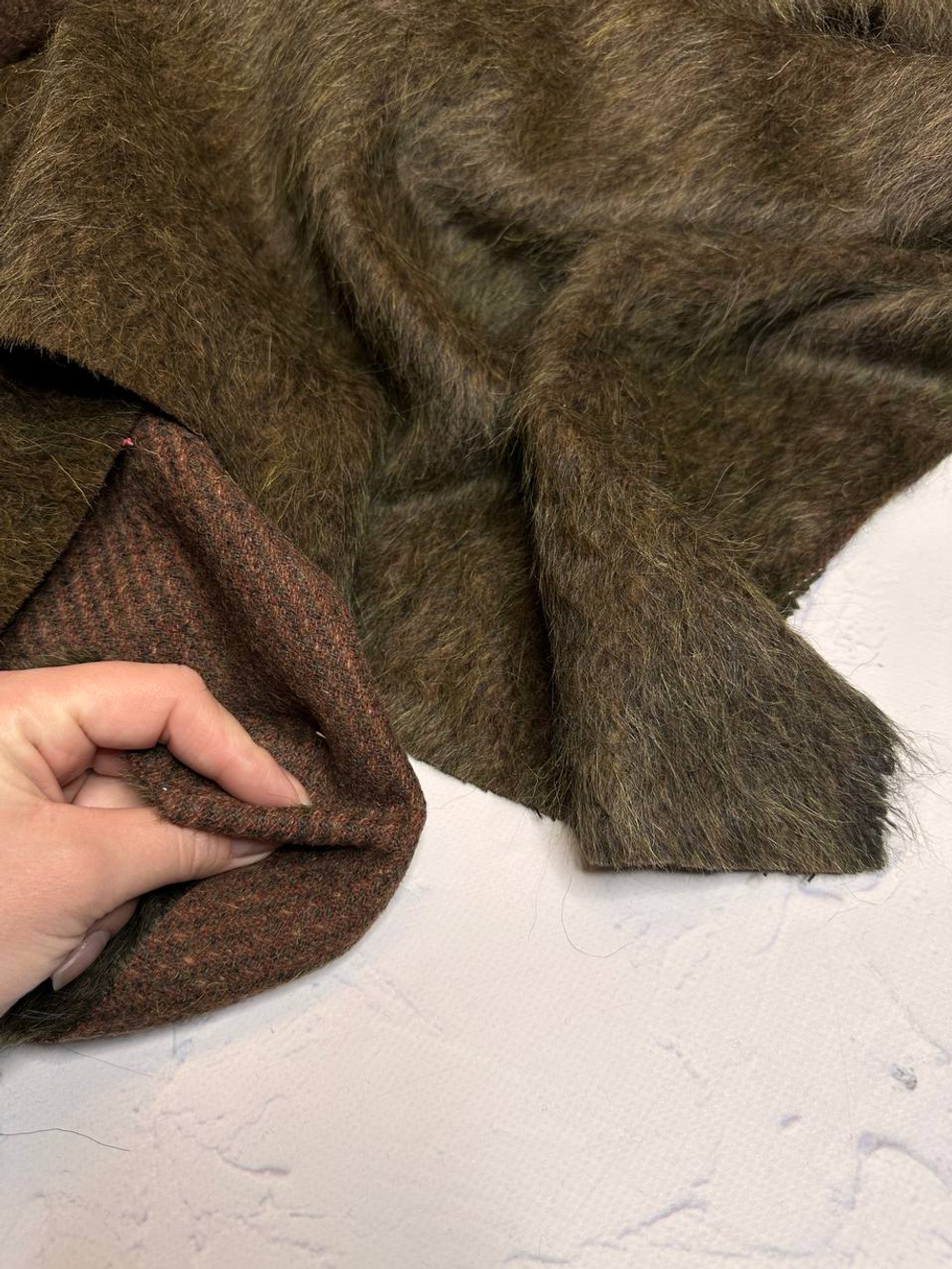 Пальтовая ворсовая меланжевая шерсть с сури альпакой (Bottega Veneta, 70%сури альпака/30%шерсть, Темный мускат, 152, 349 гр/м2)