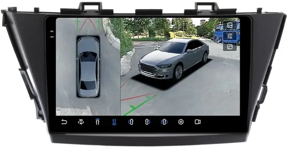 Магнитола для Toyota Prius Alpha 40 2011-2014 (правый руль) - FarCar BX9-360-9533 монитор 9.5" 2K QLED на Android 13, 6Гб+128Гб, CarPlay, 4G SIM-слот, 4 камеры в комплекте