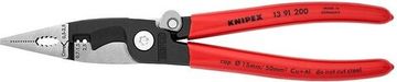 Многофункциональные клещи 6-в-1, KNIPEX 13 91 200SB для электромонтажных работ, L-200 мм, защёлка-"собачка", чёрные, обливные рукоятки, с подвесом, KN-1391200SB