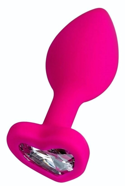 Розовая анальная втулка Diamond Heart с прозрачным кристаллом - 7 см.