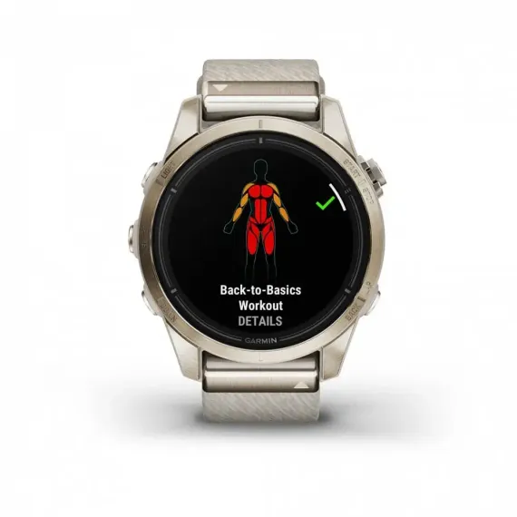 Garmin epix Pro (Gen 2) Sapphire Edition 42 мм, золотистый корпус с нейлоновым ремешком сливочного цвета