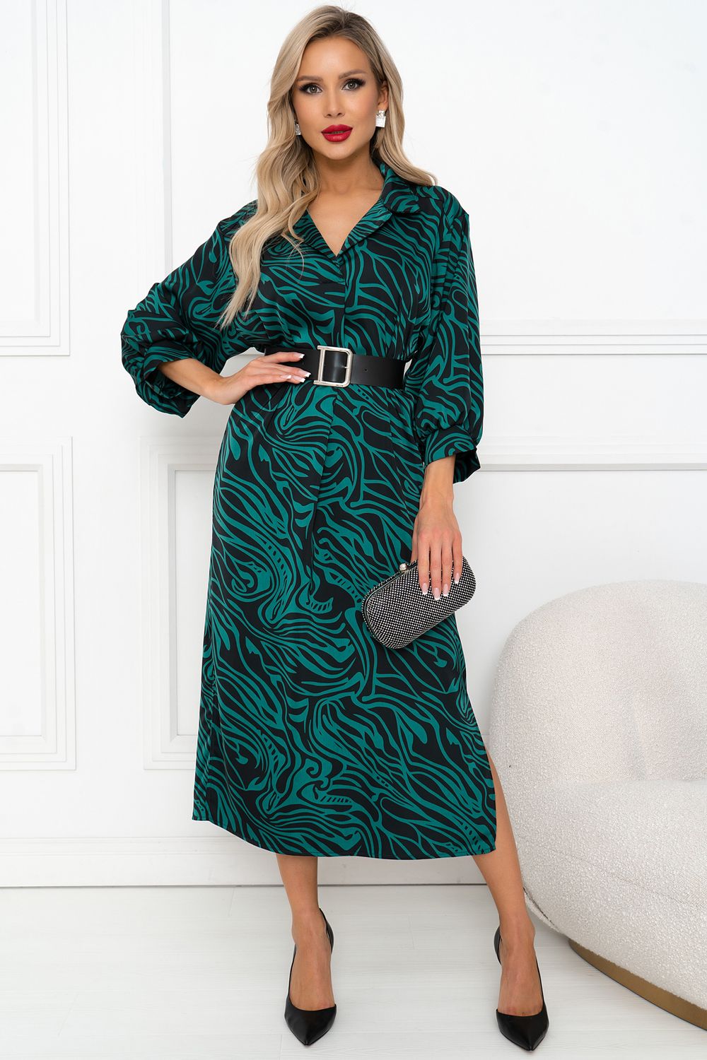 Платье Делиса (малахит/принт) Р11-1191/5 Nikol (Акция)