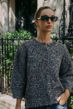 ZARA ВЯЗАНЫЙ КАРДИГАН С РУКАВАМИ-БУФАМИ ДЛИНЫ ТРИ ЧЕТВЕРТИ, ЭКРЮ/ЧЕРНЫЙ