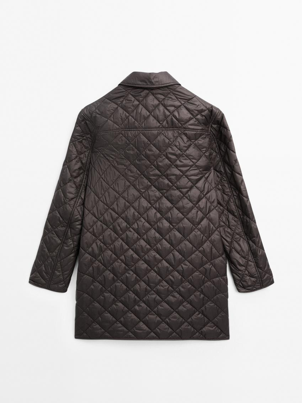 Massimo Dutti Удлиненная легкая стеганая куртка, коричневый