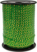 Лента (0,5 см*228,6 м) Золотые звезды, Зеленый, Металлик, 1 шт.