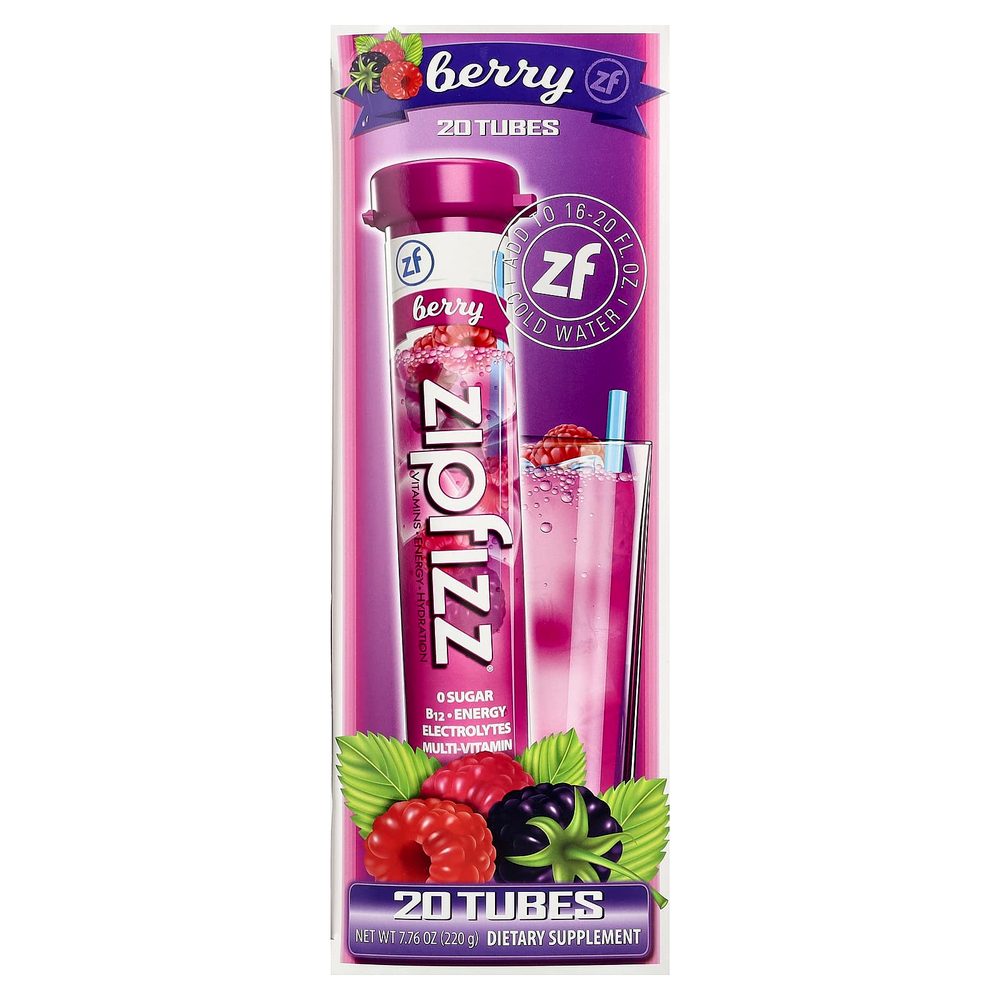 Zipfizz, смесь для приготовления напитка, с ягодным вкусом, 20 тюбиков по 11 г (0,39 унции)