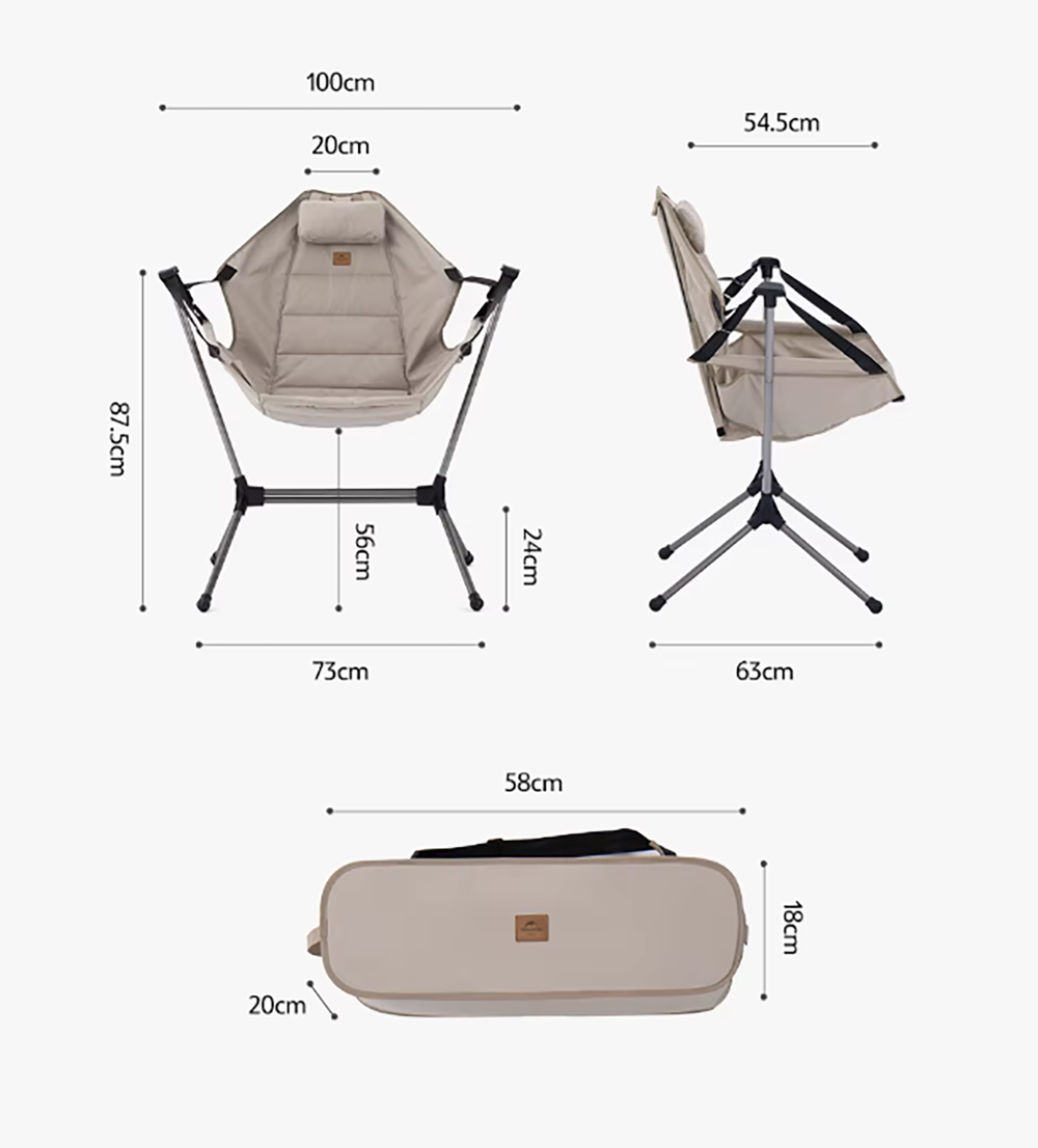 Кресло туристическое Naturehike складное, бежевое, до 120 кг