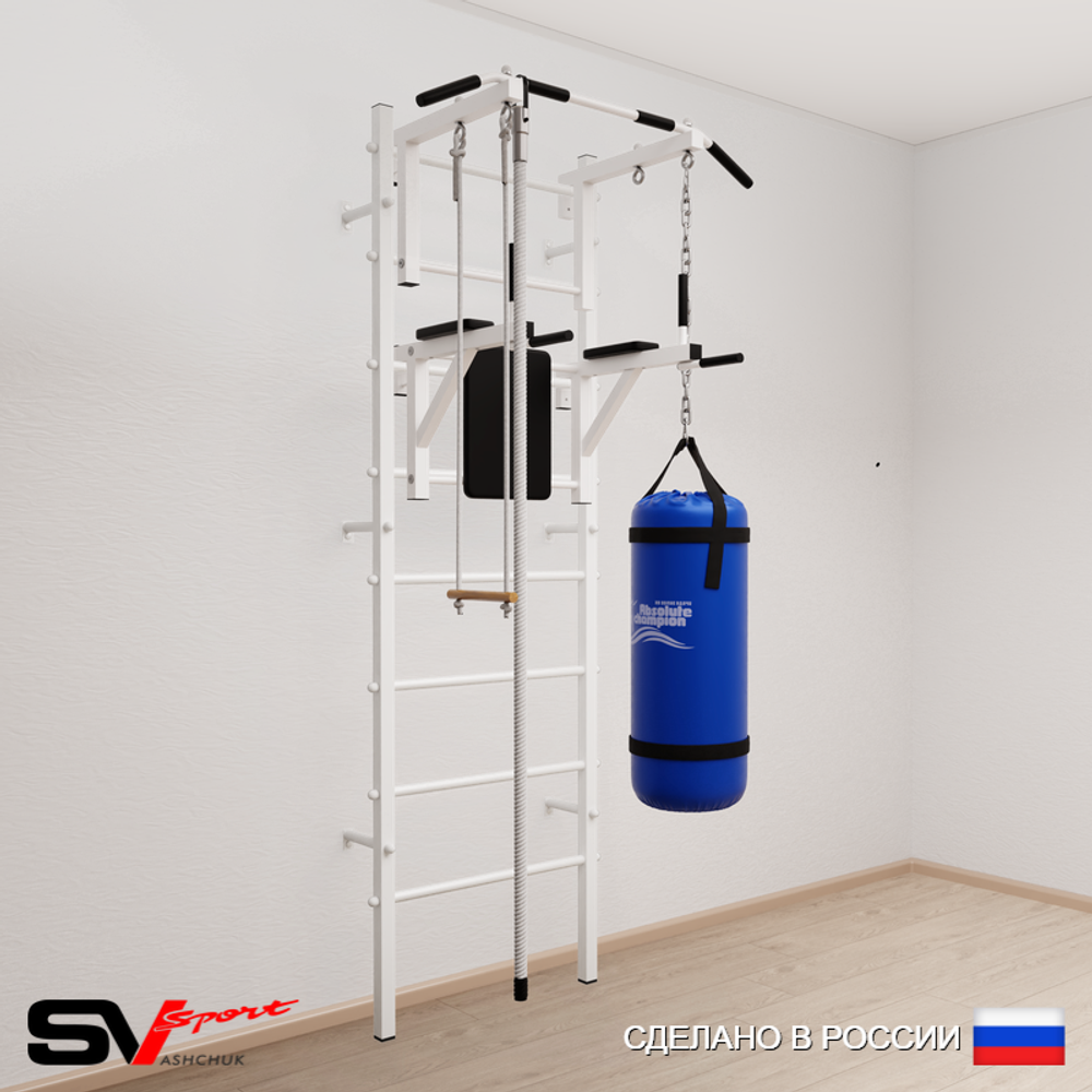 Шведская стенка Sv Sport усиленная 6763 (Турник стандарт/Брусья/Канат/Трапеция/Цепь/Мешок 30кг)