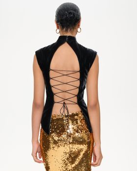 Топ-ципао из бархата с открытой спиной на шнуровке