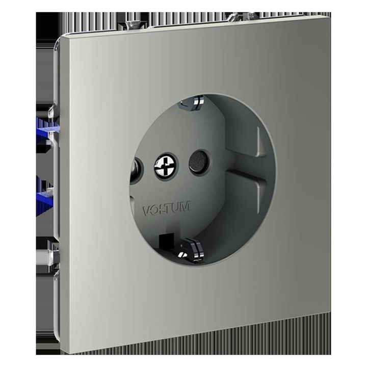 Розетка встраиваемая Voltum S70 с заземлением и защитными шторками, 16А, (сталь) VLS040205