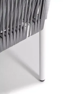 "Канны" угловой модуль плетеный из роупа, каркас алюминий белый шагрень, роуп светло-серый круглый, ткань светло-серая
