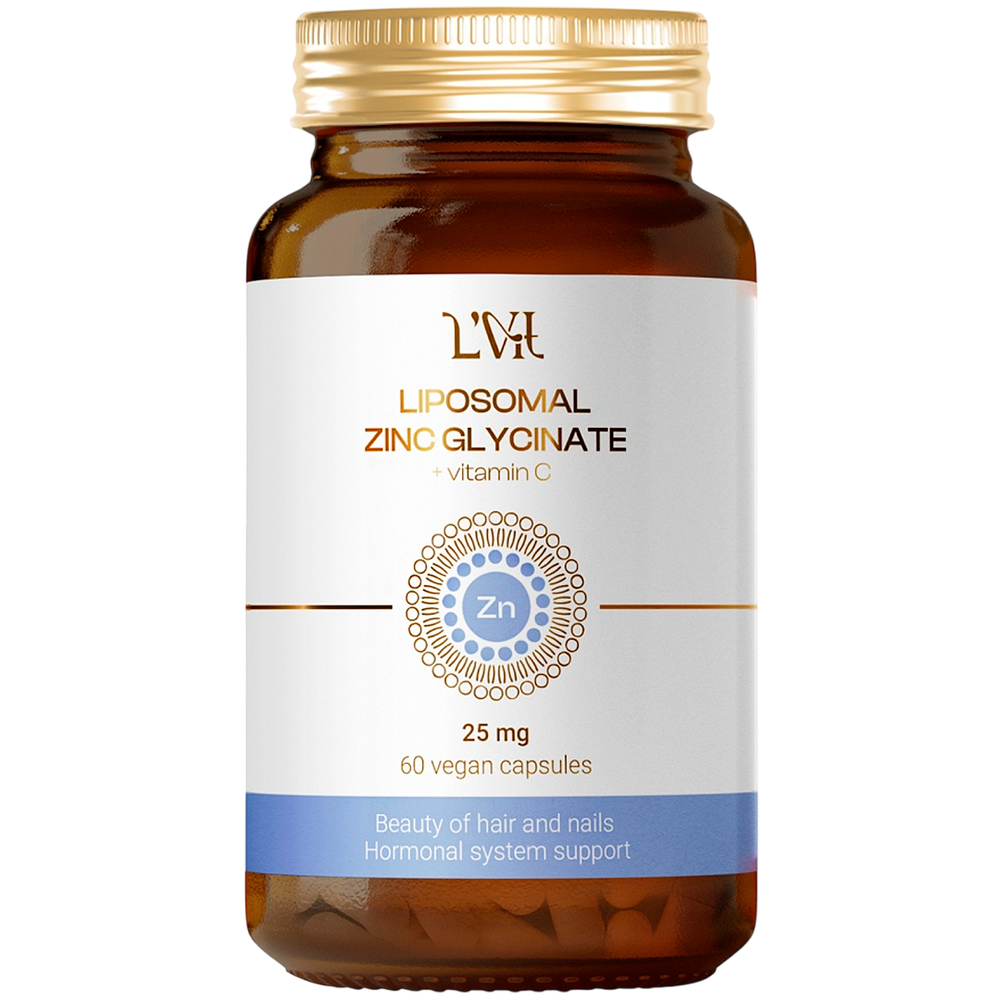 Liposomal Vitamins Zinc Glycinate 25 mg + Vitamin C 60veg caps , Цинк Глицинат + Витамин С