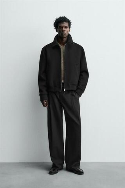 ZARA БРЮКИ СО СКЛАДКАМИ ИЗ ХЛОПКА И ВИСКОЗЫ, ЧЕРНЫЙ