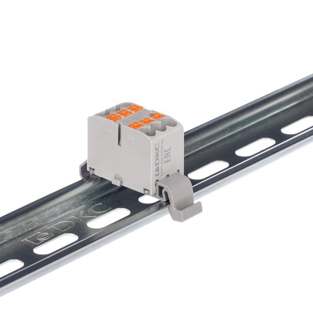 Блок распределительный с гориз. адаптером на рейку шириной 35мм, зажим push-in, 6 точек подключения 2,5 кв.мм, синий