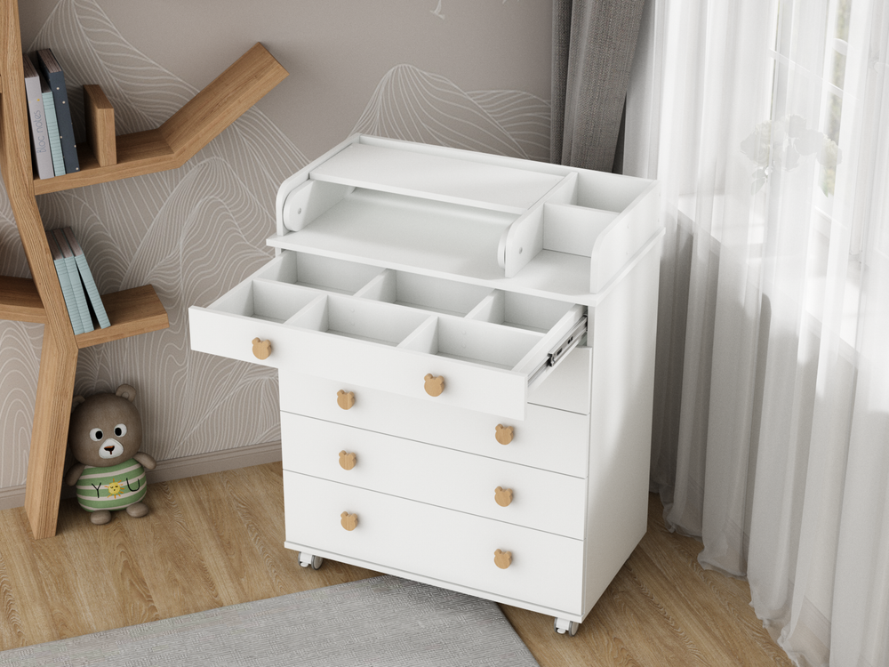 Комод с откидным пеленальным столиком Incanto Мишка цвет белый