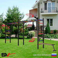Уличная шведская стенка Sv Sport рукоход х 2 У55911К (Брусья/Стойка/Скамья/Со спинкой/Щит баскет/Кронш бокс)
