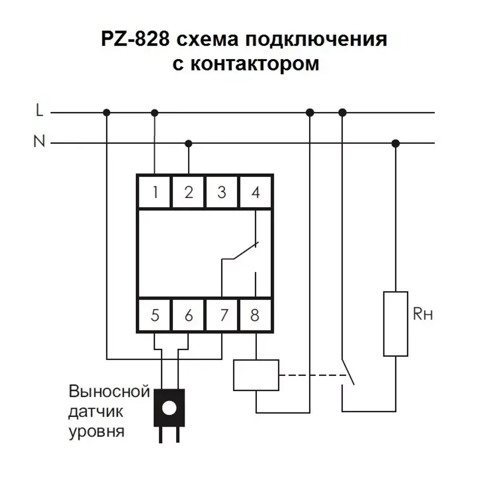 Реле контроля уровня жидкости PZ-828 16A 230В AC 16А 1перкл. IP20 одноуровневое (с датчиком в комплекте)