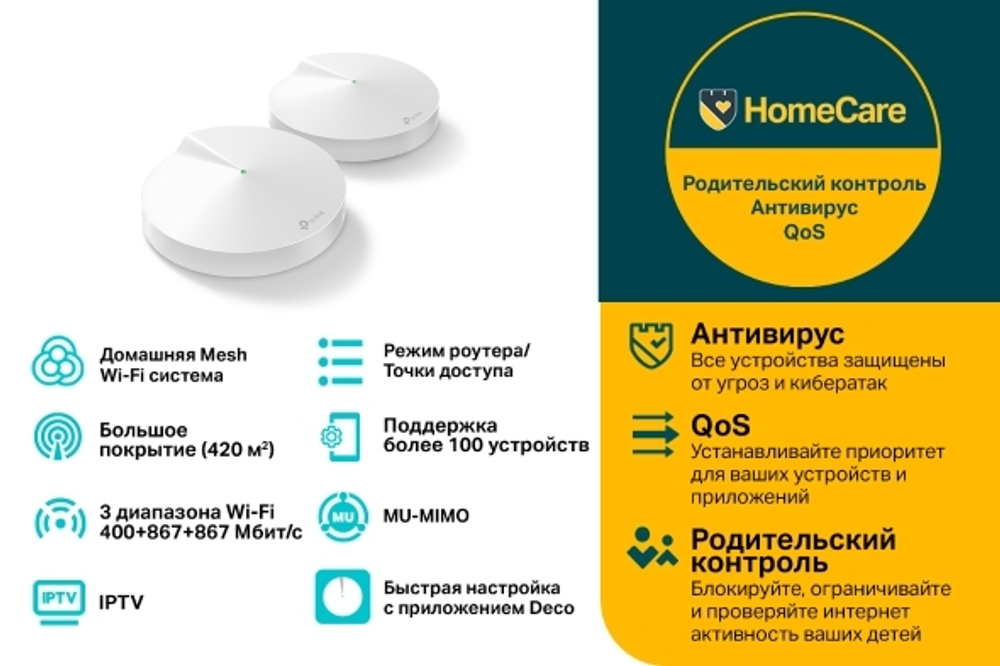 TP-Link Deco M9 Plus (2-Pack) Домашняя Mesh Wi-Fi система AC2200