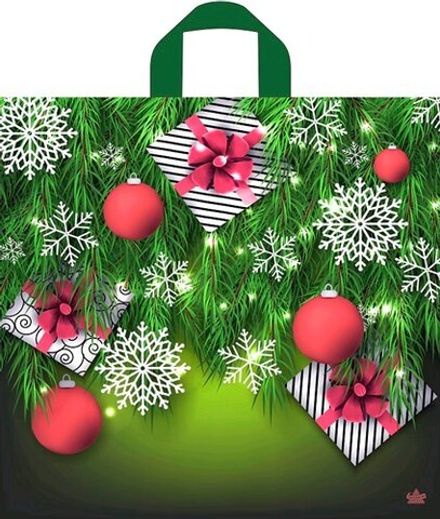 Новогодние пакеты "Подарки в елках" 44х42+6см 70мкм (50/300шт)