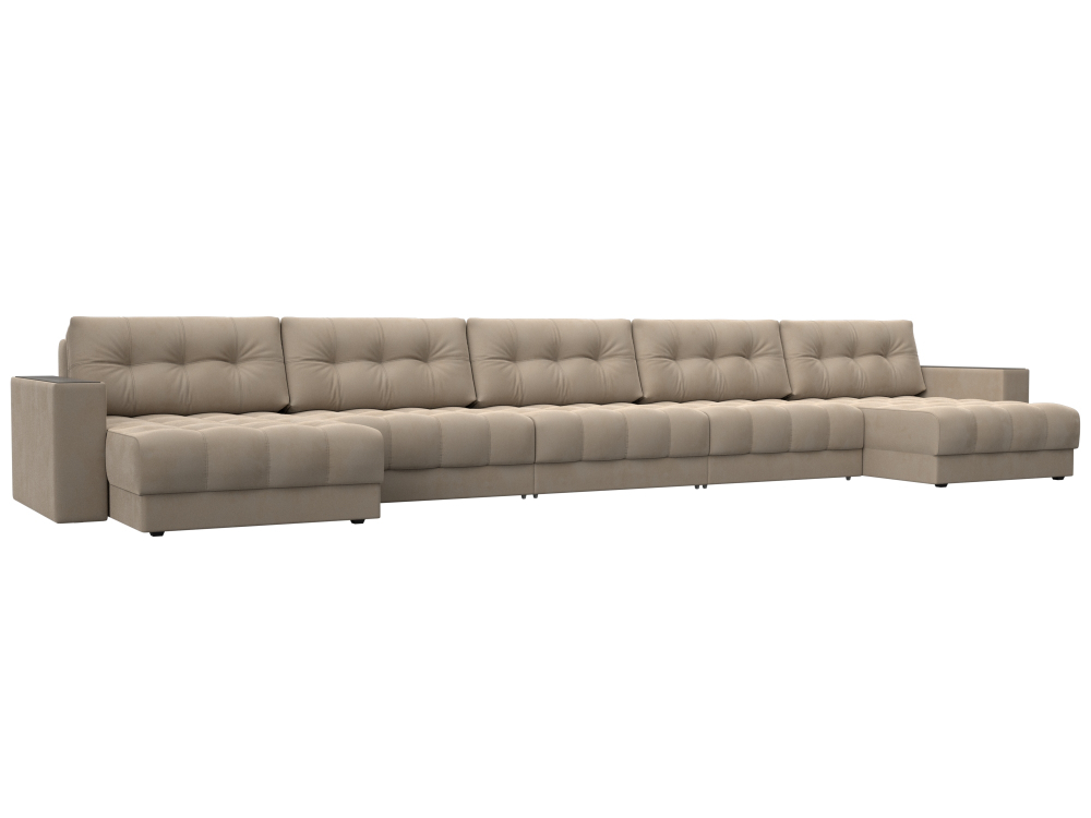 Диван П-образный с декором Лига-049 НПБ Мегалонг, SEVEN 729 ВЕЛЮР бежевый