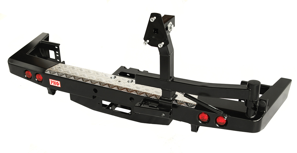 Бампер силовой задний УАЗ Патриот 2015+ с площадкой под лебедку, калиткой и фонарями, лифт 65 мм РИФ