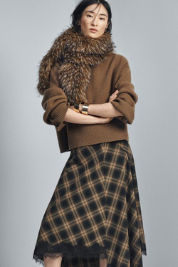 ZARA ЮБКА В КЛЕТКУ С КРУЖЕВОМ — ZW COLLECTION LIMITED EDITION, ОХРА