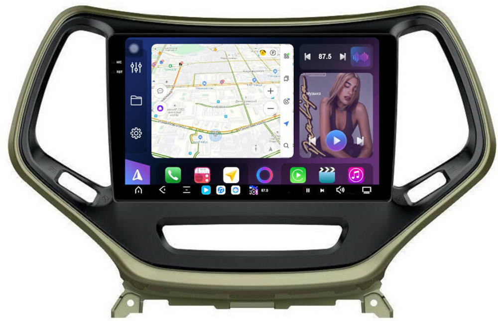 Магнитола для Jeep Cherokee 2014+ - FarCar GX608M монитор 10.36" 2K QLED на Android 14, TS20, 6+128Гб, CarPlay, 4G SIM-слот