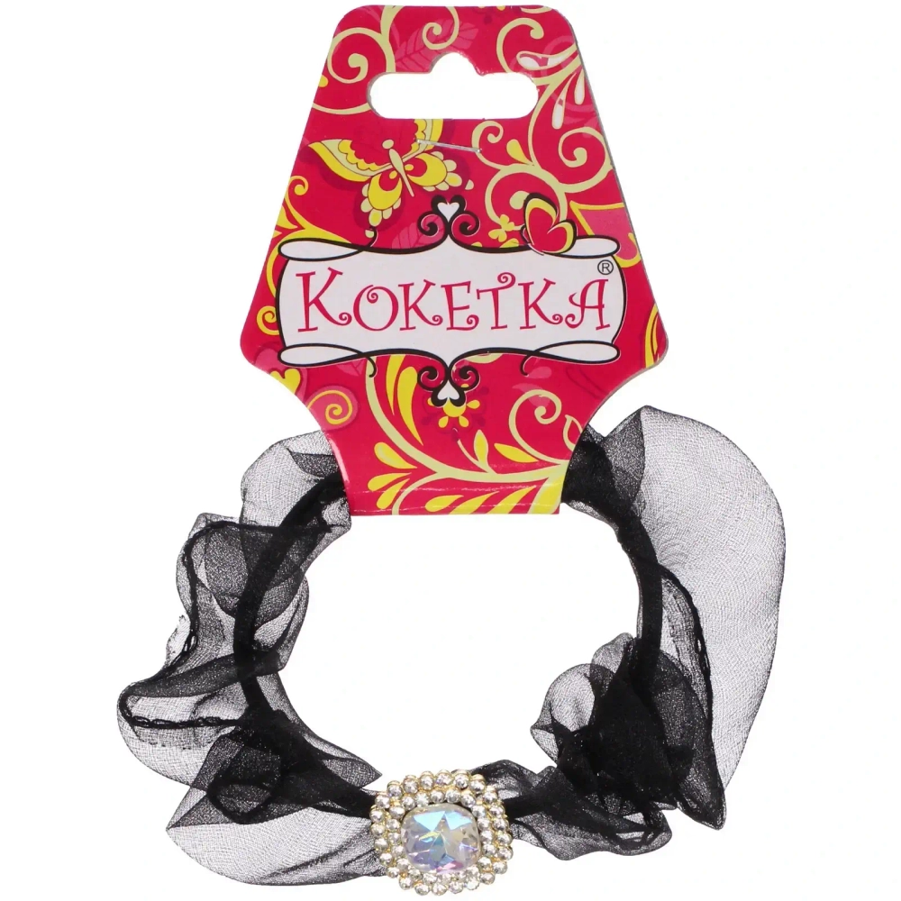 Резинка для волос 1шт «Франка», цвет черный, квадрат серебро, d-5,5см