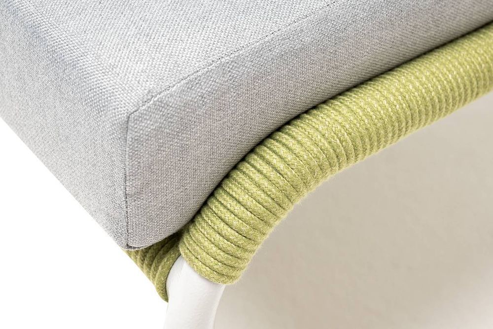 "Милан" кресло плетеное из роупа, каркас алюминий светло-серый (RAL7035) муар, роуп салатовый меланж круглый, ткань светло-серая