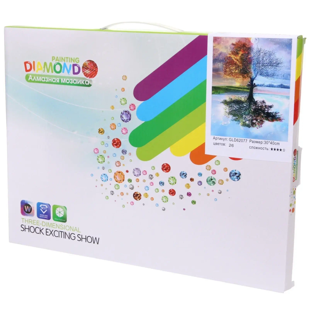 Алмазная мозаика на подрамнике с полным заполнением «МИР ЯРКИХ КРАСОК», дерево Четыре сезона, 30*40 см